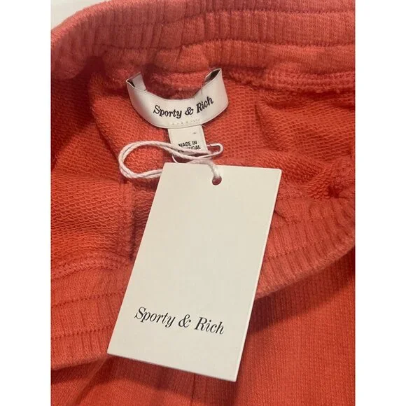 SPORTY & RICH Logo Embroidered Cotton Shorts Lava Orange Size XS NWT